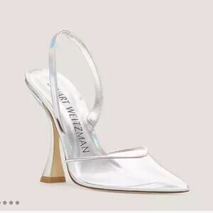 New womens Stuart Weitzman Sz 6 silver metallic STUART XCURVE 100 SLINGBACK heel